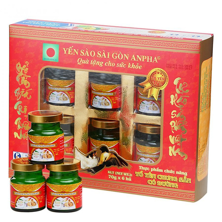 Lốc 6 Hũ Yến Sào Sài Gòn Anpha Tổ Yến Chưng Sẵn (10%) - Có Đường