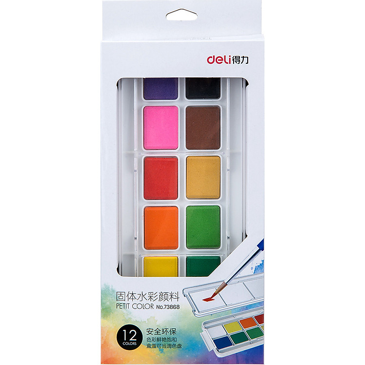Hộp Màu Nước Dạng Nén Deli 73868 (12 màu)