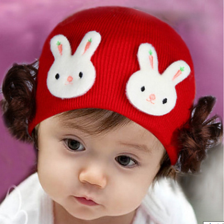 Mũ len tóc giả cho bé gái