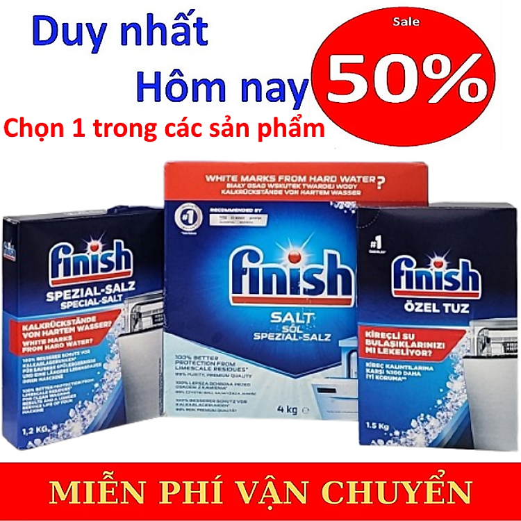 Muối rửa chén Finish Dishwasher Salt 4kg - muối rửa bát finish 4 kg, muối finish 1.2kg, muối finish 1.5kg
