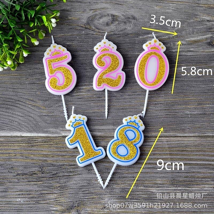 Nến sinh nhật số tuổi Nhũ xanh, nhữ hồng