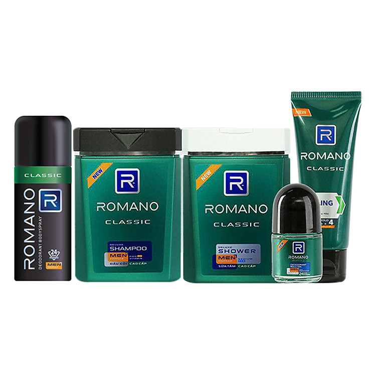 Combo Travel Kit Romano Classic + Xịt Khử Mùi Toàn Thân Cho Nam Romano Classic (150ml) - Tặng Túi Du Lịch Tiện Lợi + Nước Hoa Bỏ Túi Romano Nhập Khẩu 18ml