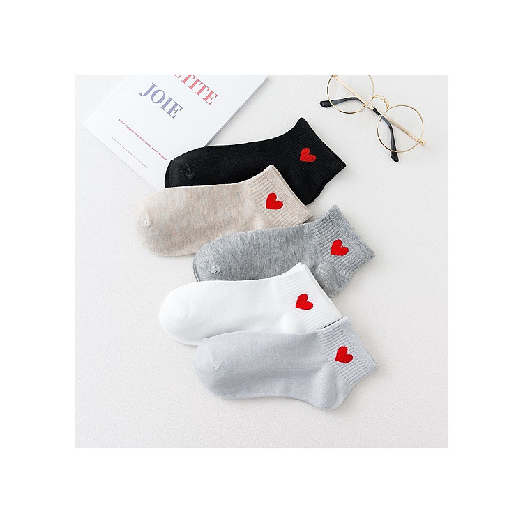 Set 5 đôi tất vớ nữ hình trái tim cổ ngắn TN07