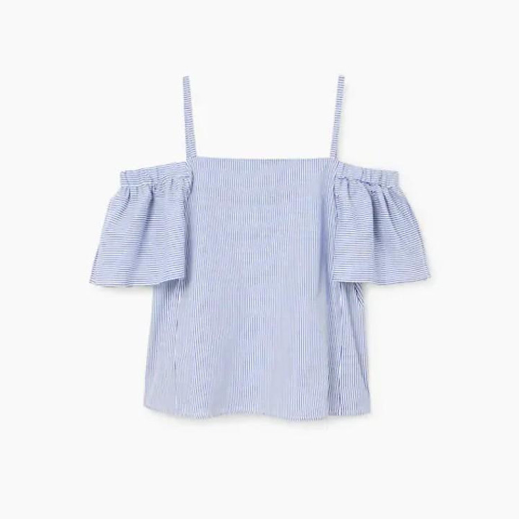 Áo kiểu nữ trễ vai kẻ sọc Mango màu xanh dương - 13073650