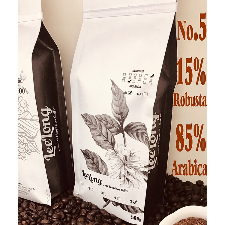 Cafe LeeLong5 gu dịu (15 Robusta / 85 Arabica) 1kg
