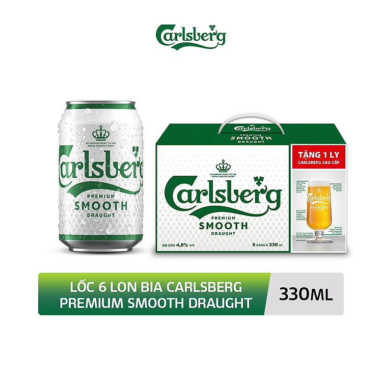 Nồng độ cồn 4.8% - Lốc 6 lon bia Carlsberg Smooth 330ml