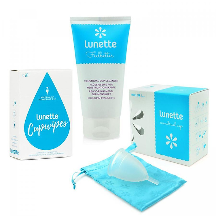 Bộ cốc nguyệt san Lunette (màu Trong suốt) kèm nước rửa và giấy lau chuyên dụng