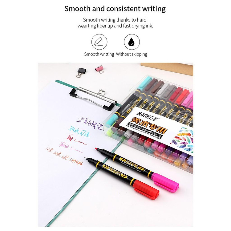 Bút Lông Màu 2 Đầu (12 màu) BAOKE MP2906A - Ảnh 4