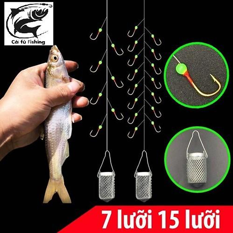 Bộ Thẻo 7 lưỡi-15 lưỡi câu cá mương hồ siêu nhạy có rọ sắt