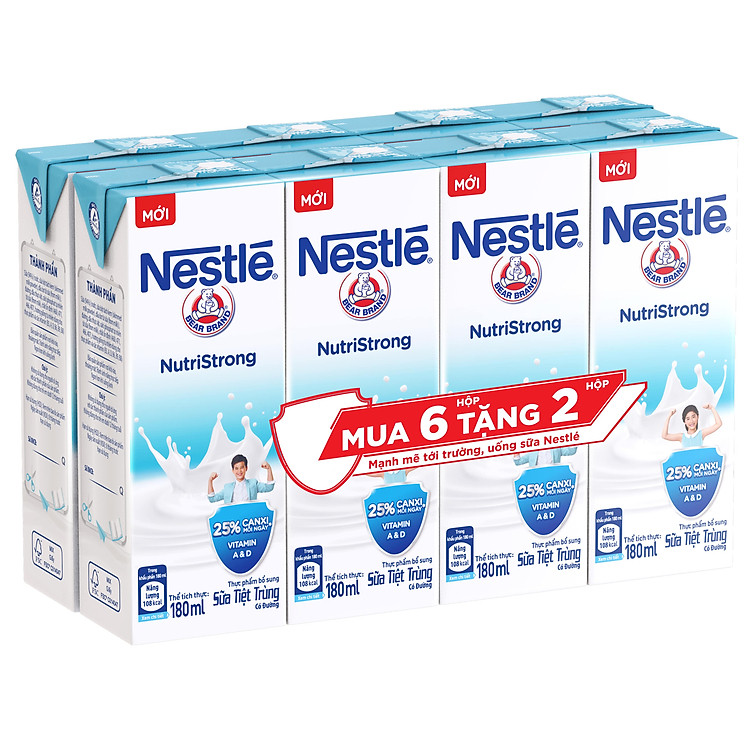 Lốc 6 hộp Sữa nước Nestlé (6x180ml) tặng kèm 2 hộp cùng loại