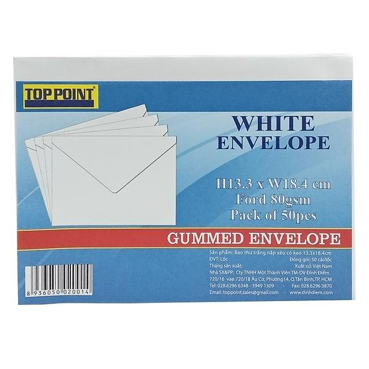 Bao Thư Toppoint Trắng Nắp Xéo Có Keo (50 cái) - Ảnh 4