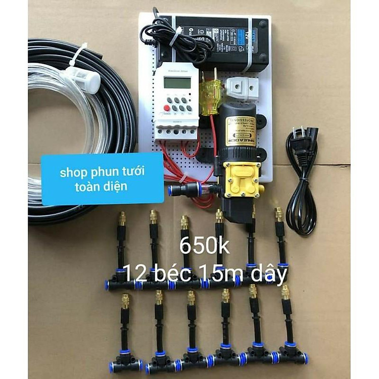 Bộ phun sương tự động ( hẹn giờ or smart wifi) bơm đơn Sinleader 12 béc đồng tưới cây, tưới lan 10 12m2