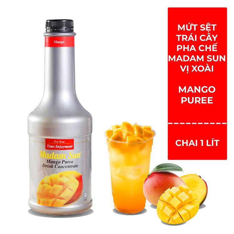 Mứt trái cây pha chế Madamsun vị Xoài (Mango Puree Mix) chai 1L - Hàng nhập khẩu Malaysia