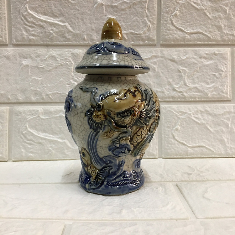 hũ chéo đồ thờ đựng gạo, muối- hũ đựng muối, gạo dành cho ban thờ thần tài, gia tiên gốm men rạn Đk: 10cm. Cao: 16cm