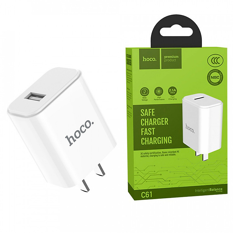 Củ sạc Hoco cao cấp đầu ra 2.1A C61 - Hàng chính hãng