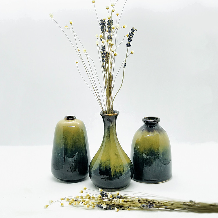 Set 3 Lọ Hoa Gốm Sứ Cao Cấp Thích Hợp Hoa Khô và Hoa Tươi
