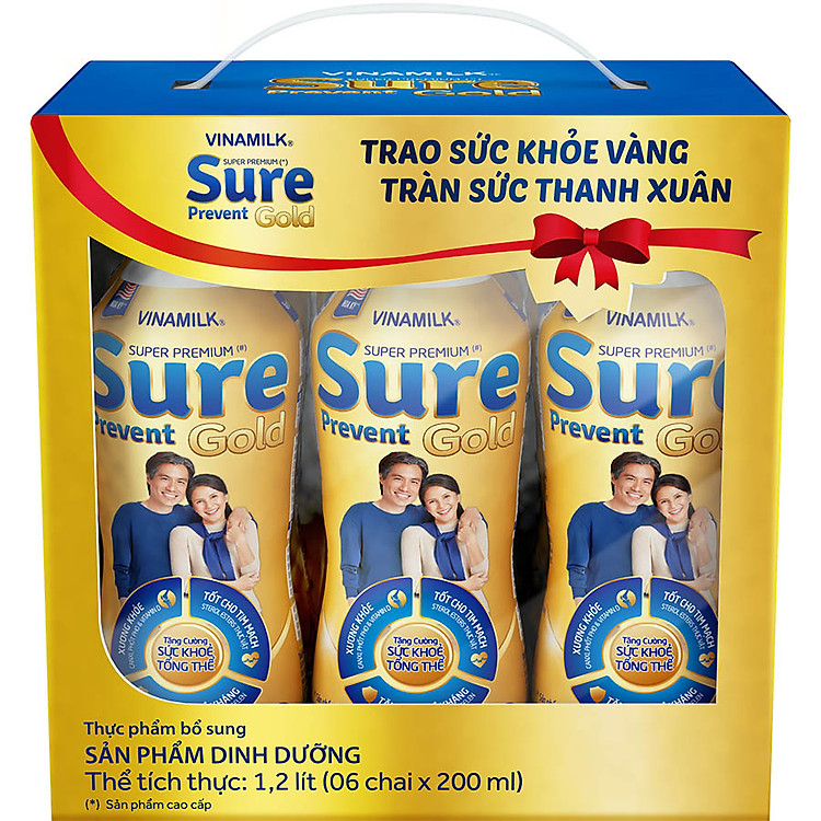 Sản phẩm dinh dưỡng Vinamilk Sure Prevent Gold Chai 200ml (Lốc 6 chai)