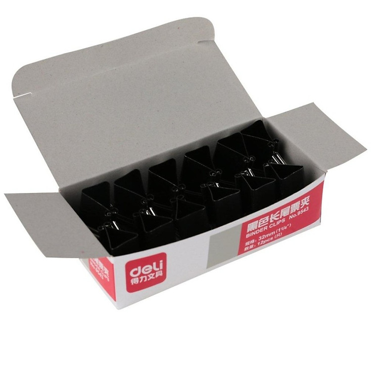 Kẹp sắt đen 32 mm Deli 9543 Hộp 12 cái