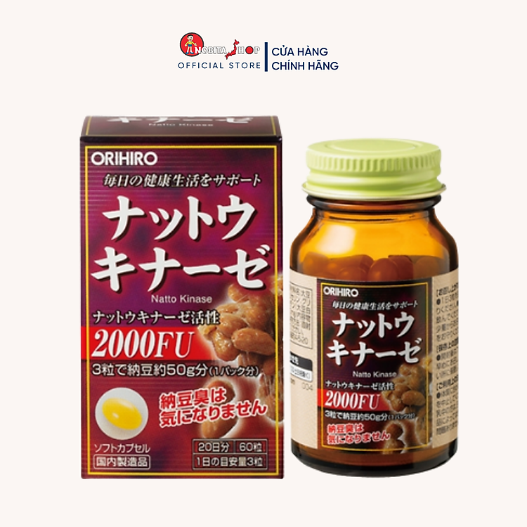 Viên uống Natto Kinase Orihiro Nhật Bản, tăng tuần hoàn máu, ngăn ngừa tai biến, chống đột quỵ 60 viên/hộp - HÀNG CHÍNH HÃNG