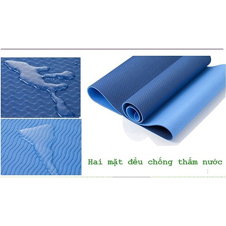 Thảm tập yoga TPE 6mm 2 lớp cao cấp (Xanh dương) + Túi và dây buộc
