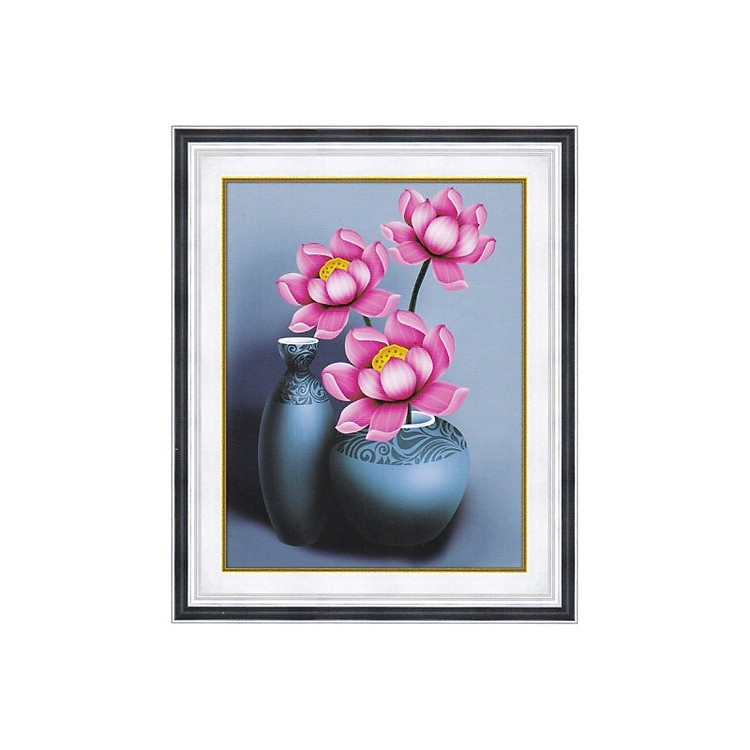 Tranh thêu chữ thập Bình Hoa Sen (41*52cm) chưa thêu