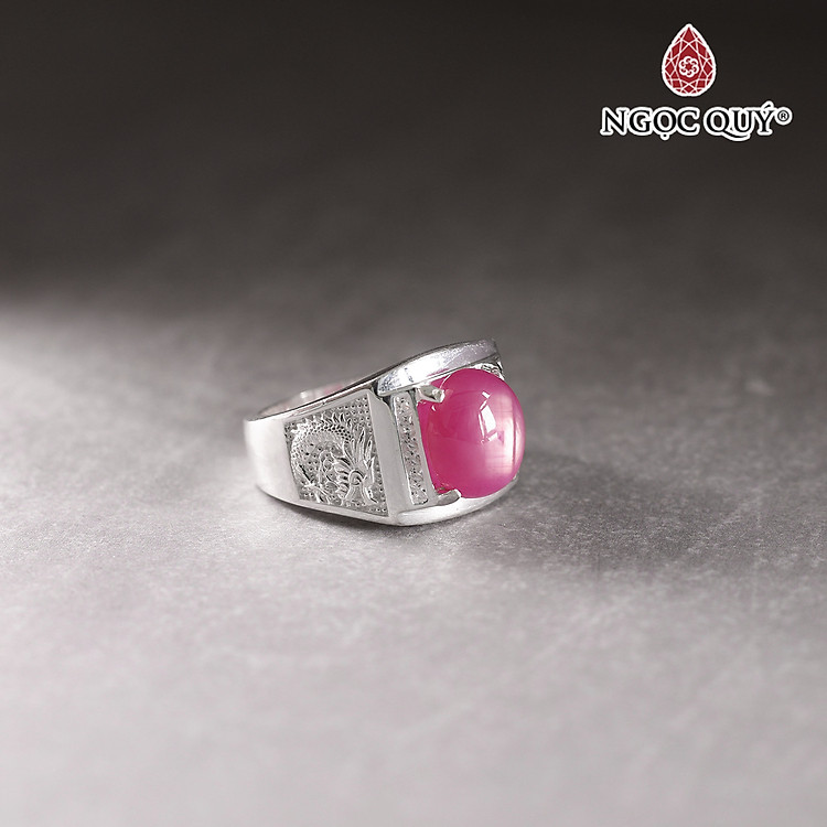 Nhẫn bạc nam mặt đá Ruby 12x10mm Ni19 mệnh hỏa, mộc - Ngọc Quý Gemstones