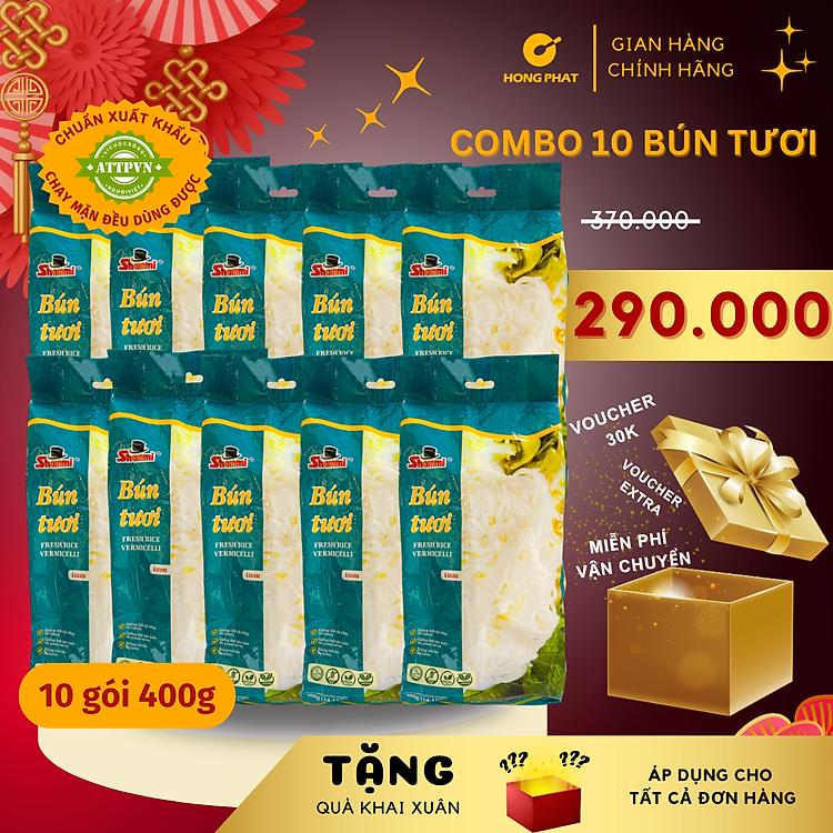 COMBO 10 Bún tươi khô Shammi400g(bún tươi sấy khô hàng xuất khẩu không chất bảo quản, không hàn the)
