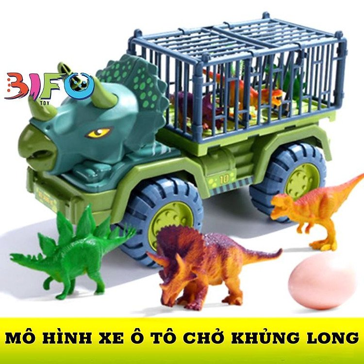 Đồ chơi mô hình xe ô tô khủng long chuyên dụng xe cẩu, xe xúc,xe tải có sẵn khủng long nhỏ đi kèm cho bé