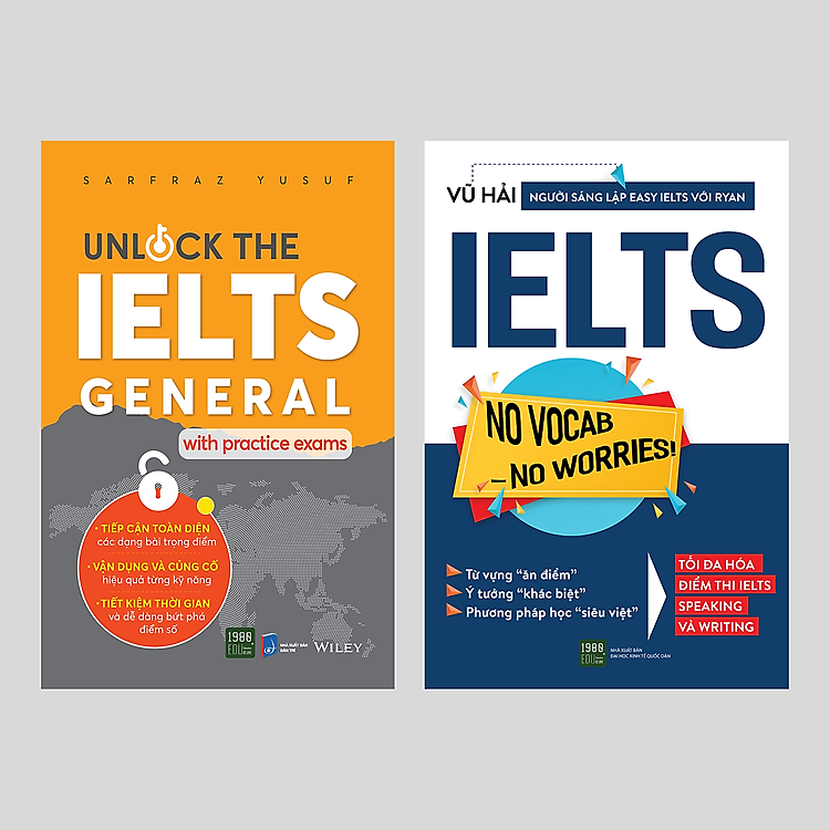 Combo Ielts No Vocab No Worries + Unlock The Ielts General With Practice Exams - Bản Quyền