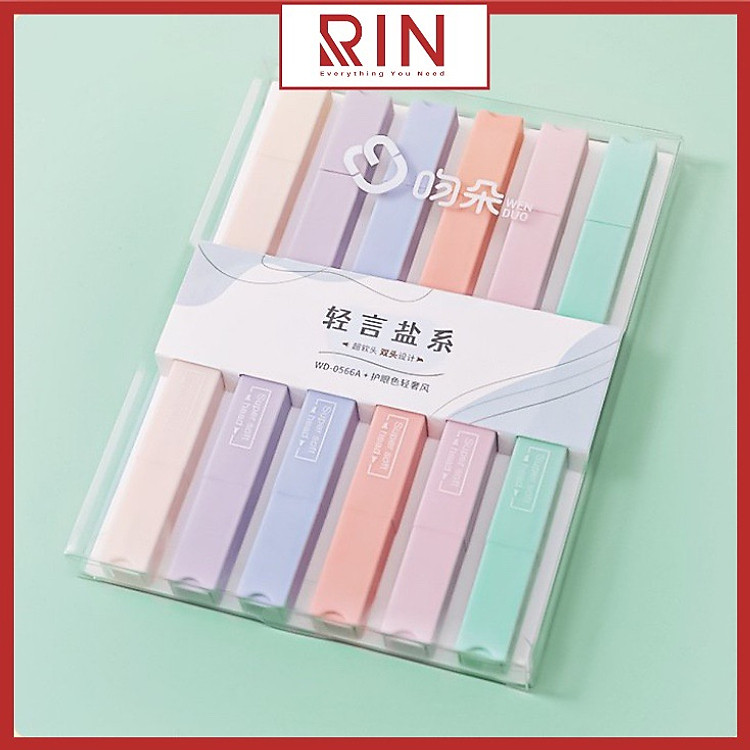 Bộ Bút Highlight Dạ Quang Pastel 2 Đầu (6 chiếc) - Ảnh 4