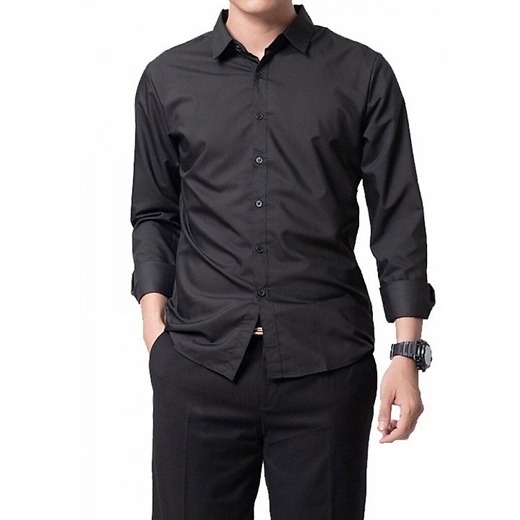Áo Sơ Mi Nam FAJA Chất Liệu Chống Nhăn, Kiểu Dáng Body Hàn Quốc - Màu Đen