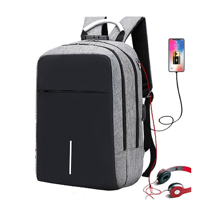 Balo Laptop KOJIBA Phát Sáng Kẻ Ngang, Kèm Cổng Sạc USB Đa Năng