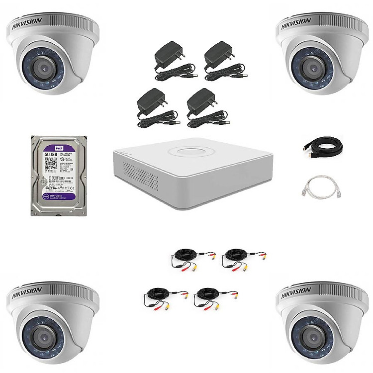 Trọn bộ 4 Camera quan sát HD-TVI Hồng Ngoại 2MP HIKVISION - Hàng chính hãng