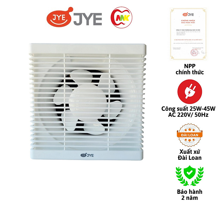 Quạt hút thông gió gắn tường JY-100 TP, JY-150TP, JY-20TP, JY25TP, JY-30 TP 20W - 45W Đài Loan, Bảo hành 2 năm hàng chính hãng