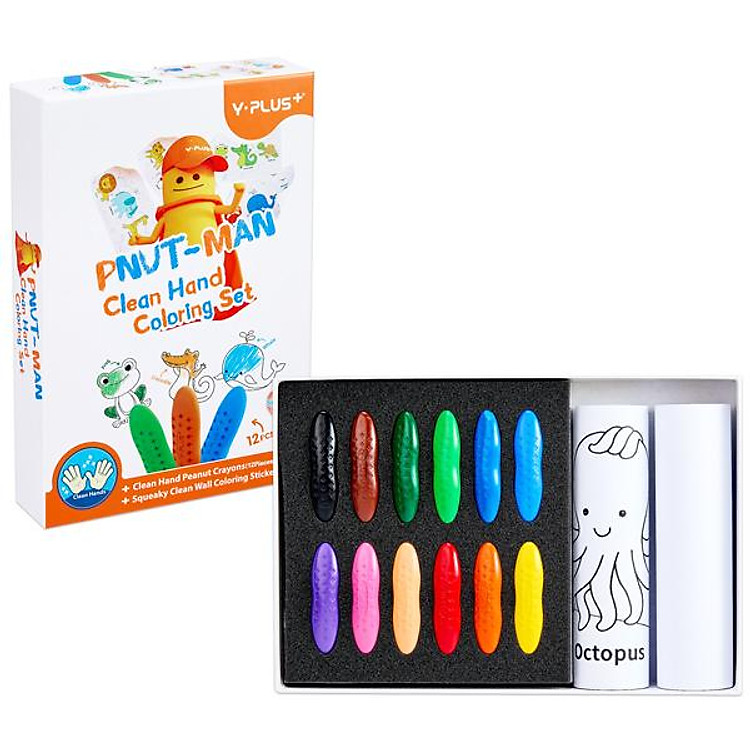 Hộp 12 Màu Sáp Peanut và Tranh Tô Màu Dán Tường