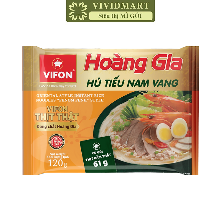 VIFON - Hủ tiếu Hoàng Gia hương vị Hủ tiếu nam vang (có thịt thật), Hủ tiếu nam vang Vifon Hoàng Gia (120g/gói)