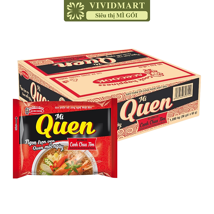 ACECOOK - Mì Quen hương vị Canh chua tôm, Acecook mì quen Canh chua tôm Acecook mì Queen Acecook (82g/gói)