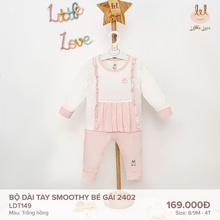 Bộ quần áo dài tay smoothy dành cho bé gái LiL Little Love từ 6m đến 4y LDT149