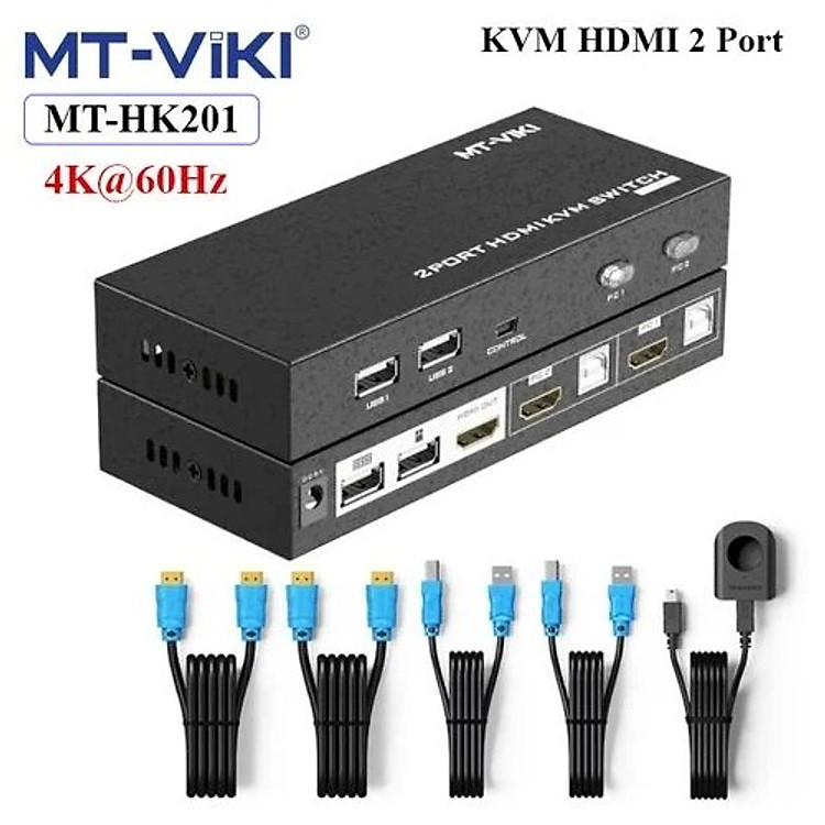 Bộ chuyển mạch HDMI KVM Switch 2 ra 1 cổng, hỗ trợ 4K60Hz MT-VIKI MT-HK201. HÀNG CHÍNH HÃNG !!!