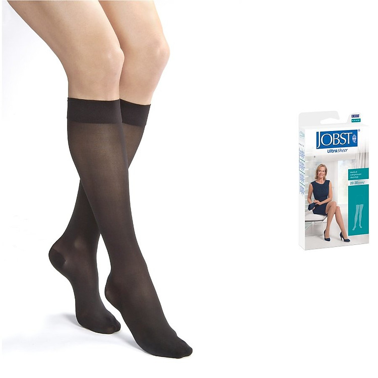 Vớ/tất y khoa JOBST UltraSheer - Siêu Mỏng Hỗ Trợ Điều Trị giãn tĩnh mạch chân, 20-30 mmHg, gối, màu đen, kín ngón