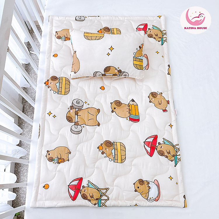Combo gối nệm cho bé đi học mẫu giáo Katina House, vải tencel mềm mại thoáng mát