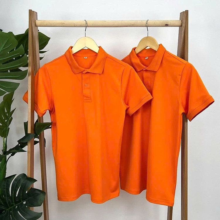 Áo Thun Trơn Cổ Trụ, Cổ Bẻ Nam Nữ, Thun Cá Sấu 4 Chiều Màu Cam Hàng Cao Cấp