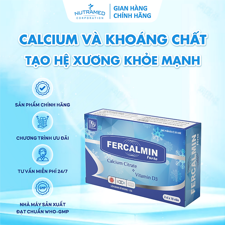 Viên uống Fercalmin Forte hỗ trợ bổ sung canxi, vitamin và khoáng chất cho cơ thể (30 viên) - Nutramed