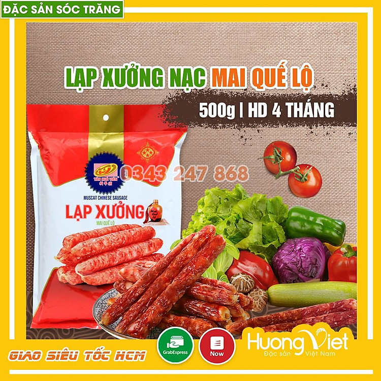 Đặc Sản Sóc Trăng - Lạp Xưởng Nạc Tân Huê Viên 500G Sóc Trăng Hút Chân Không, Thịt Lạp Sườn Heo Mai Quế Lộ Thơm Ngon Đậm Vị Truyền Thống