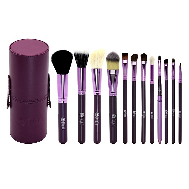 Bộ cọ trang điểm 12 cây FEIYAN màu tím kèm ống đựng