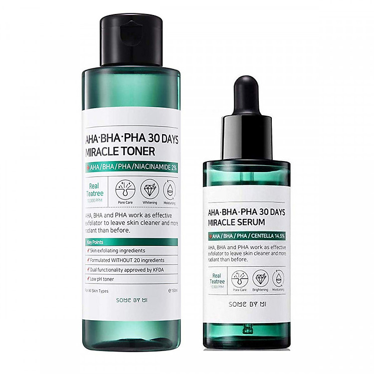 Combo Nước hoa hồng Some By Mi AHA-BHA-PHA 30 Days Miracle Toner 150ml và Tinh chất ngăn ngừa Some By Mi AHA-BHA-PHA 30 Days Miracle Serum 50ml