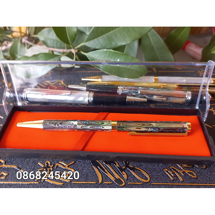 Bút Bi Viết Ký Phong Thủy Khảm Vỏ Bào ưng Xanh - Ảnh 3