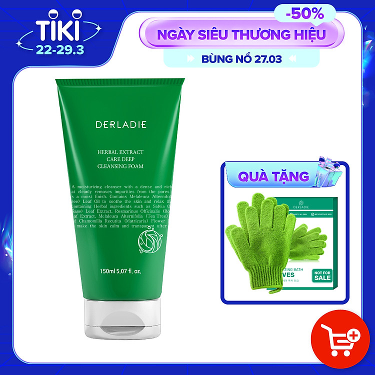 Sữa Rửa Mặt Tràm Trà Sạch Sâu, Kiềm Dầu Derladie Herbal Extract Care Deep Cleansing Foam 150ml