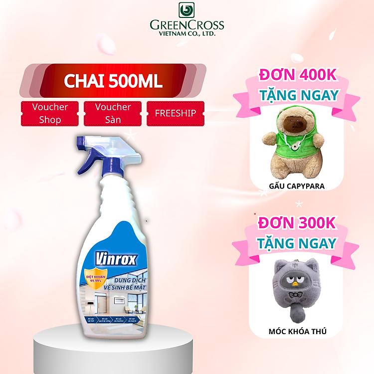 Combo 2-12 chai Dung dịch xịt diệt khuẩn vệ sinh bề mặt lưu hương Chanh Sả 500ml