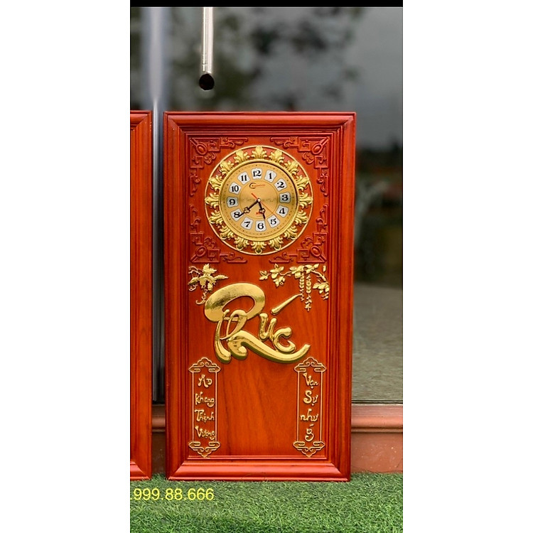 Tranh đồng đốc lịch treo tường khắc chữ phúc bằng gỗ hương đỏ và được pu dát vàng cao cấp kt 41×81×3,5cm
